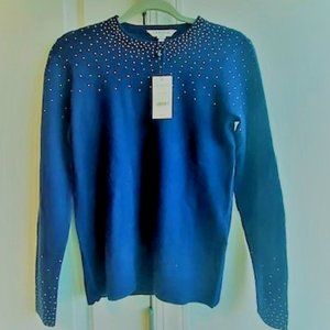 LK Bennet Blue Cashmere Sweater with Pearls